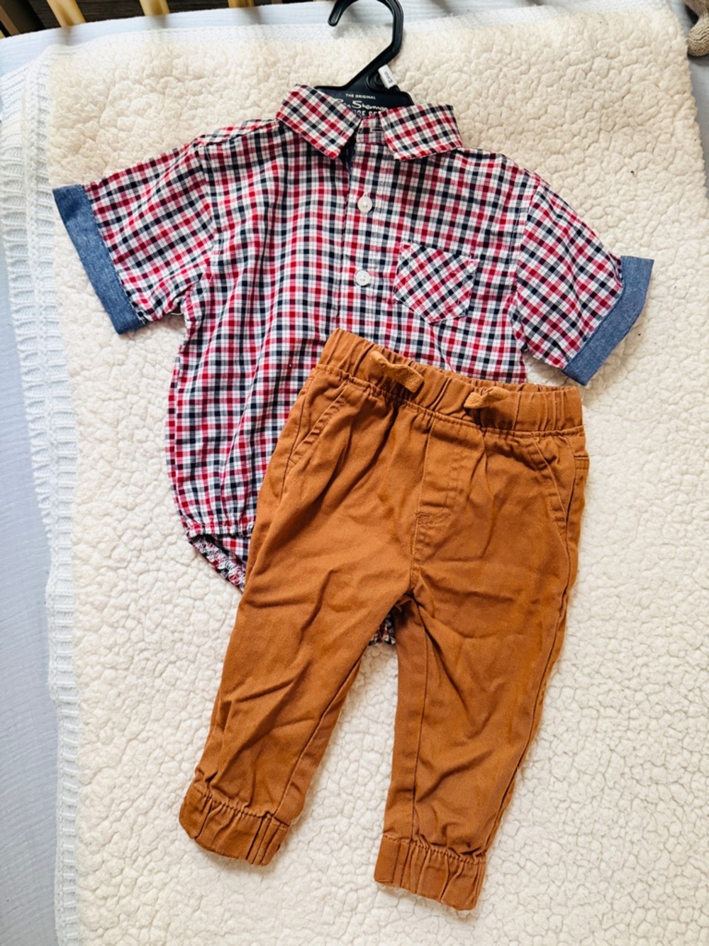 NWT Ben Sherman Red White Navy Plaid Baby Shirt Set 6-9M